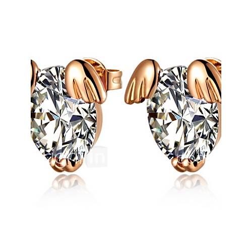 Elegant Gold Or Silver Plated With Clear Cubic Zirconia Wings Womens Earrings(More Colors)