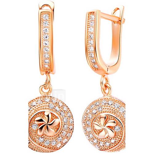 Fashionable Gold Or Silver Plated With Cubic Zirconia Round Drop Womens Earrings(More Colors)