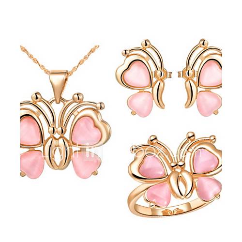 Fashion Silver Plated Silver With Pink Opal Womens Jewelry Set(Including Necklace,Earrings,Ring)(Gold,Silver)