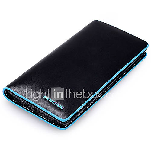 MenS Long Boom Lettering Card Matching Color Leather Wallet