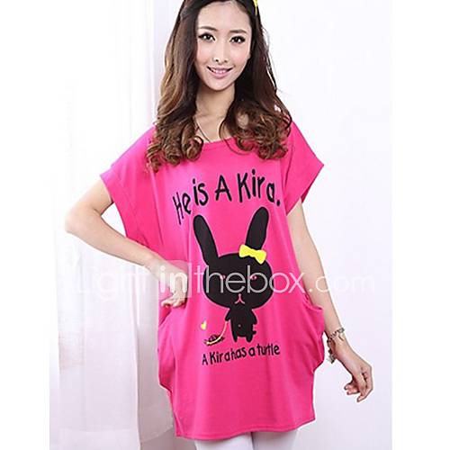 MUH Personality Loose T Shirts Printed Cartoon Design(Fuchsia)