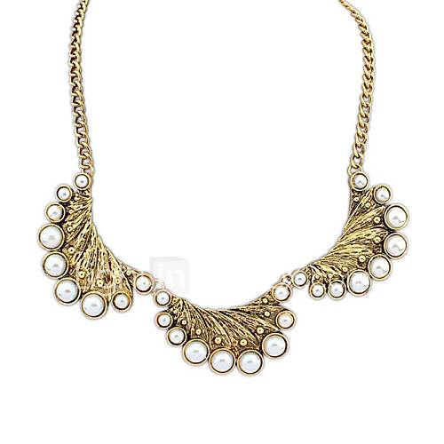 Womens Ethnic Vintage Style (Peacock) Alloy Plated Pearl Decoration Party Statement Necklace (1 pc)