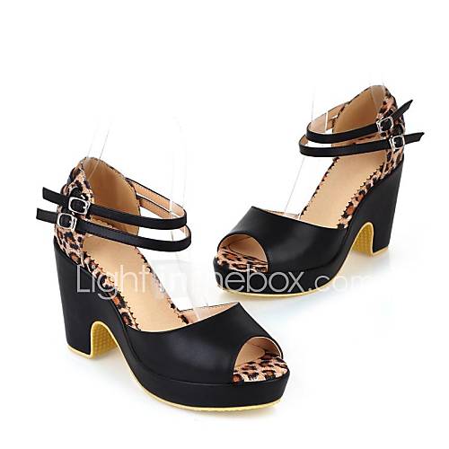 Faux Leather Womens Fashion Chunky Heel Peep Toe Pumps More Colors