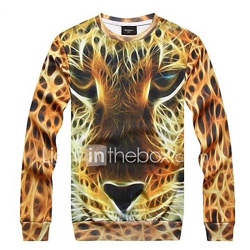 Mens 3D Series Leopard Pattern Printing Fashion Fleece