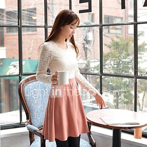 Womens A line Lace Long Sleeve Knee length Dresses 2 Color