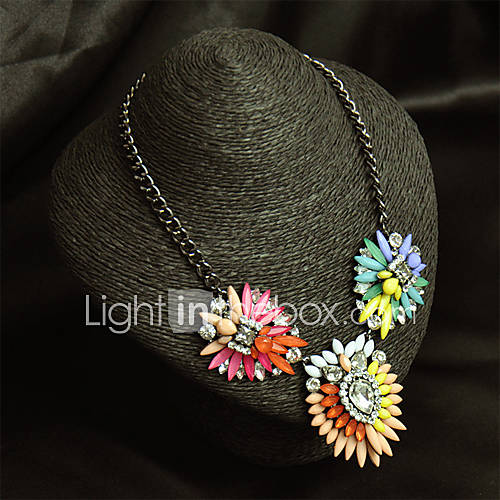 Womens Rainbow Color Flower Gemstone Crystal Pendant Necklace