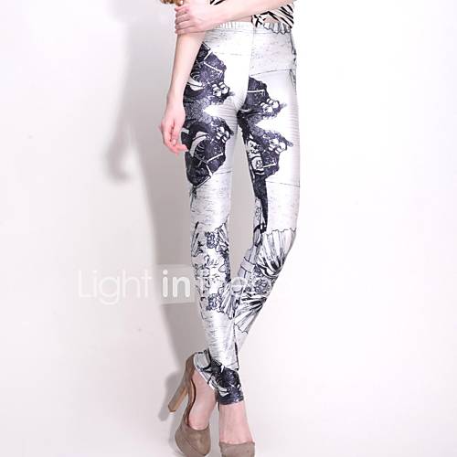 Elonbo Black and White Image Style Digital Painting High Women Free Size Waisted Stretchy Tight Leggings