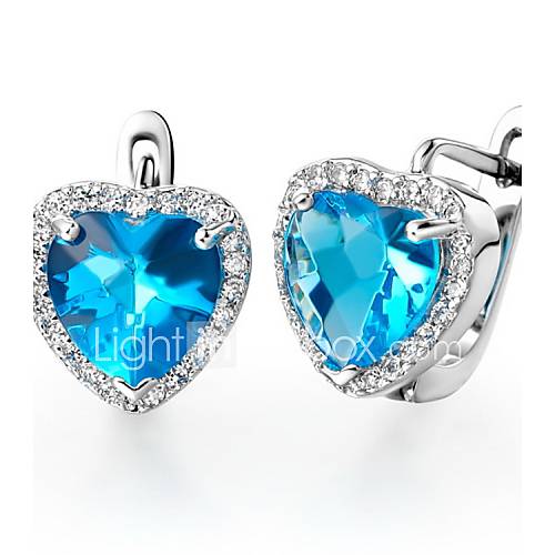 Gorgeous Silver Plated Silver With Blue Cubic Zirconia Heart Shape Womens Earring