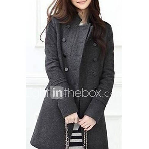 Womens Stand Collar Double breasted Trench Coat