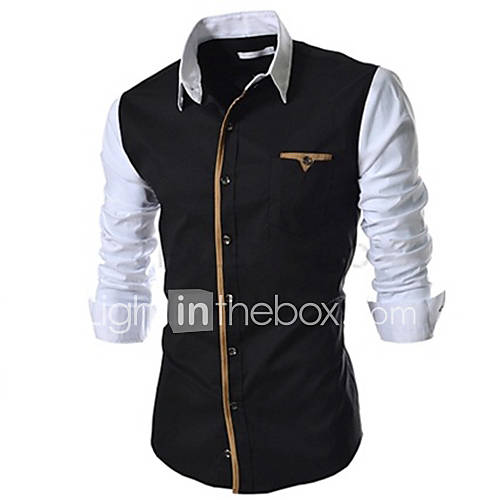 Mens Fashion Splicing Long Sleeve Casual Shirts