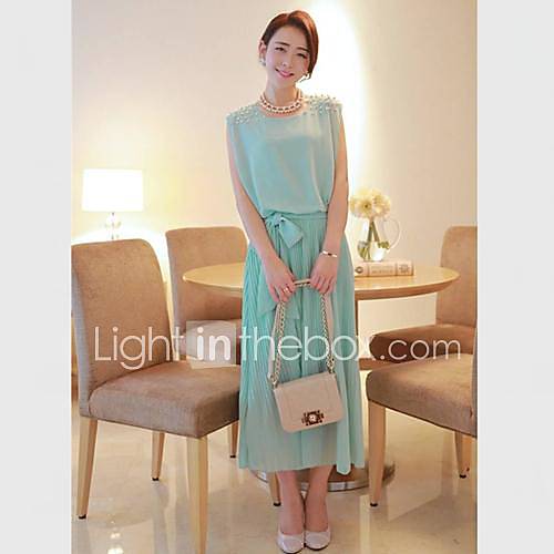 Womens Sleeveless Pleated Chiffon Maxi Dress