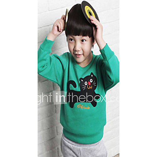 Boys Cat Print Cartoon Round Collor Sweatshirt