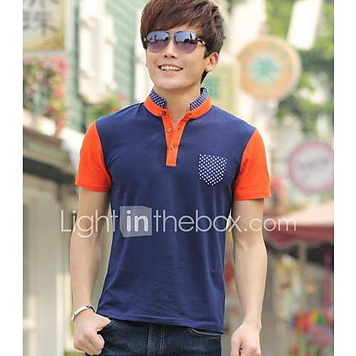 Mens Stand Collar Contrasting Thread T Shirt