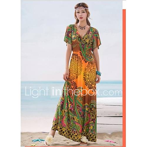 Womens Lotus Leaf Posed Accept Waist Bohemian Dress Sleeve