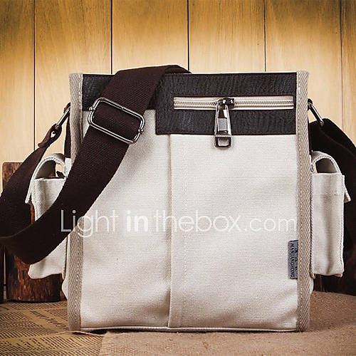 Mai Dou Dou Mens New Korean Casual Canvas Single Shoulder Corssbody Tote(Cream)