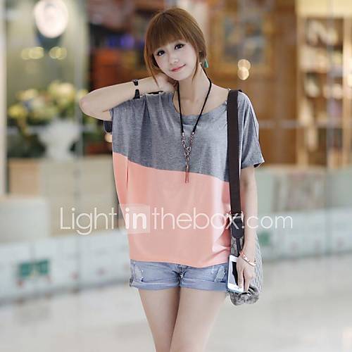 Womens Cotton Short Sleeve Patchwork Three Colors Bat Style T shirt