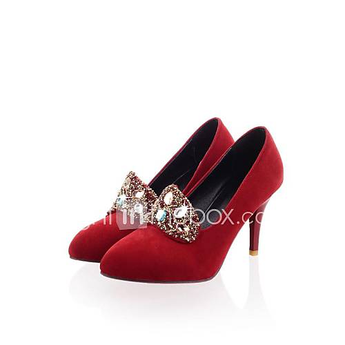 Faux Suede Leather Womens Fashion High Heel Pumps with Rhinestone More Colors