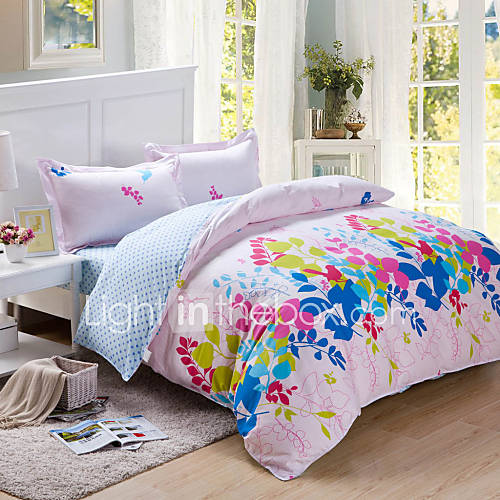 Duvet Cover Set, 4 Piece Cotton Colorful Botanical Leaves