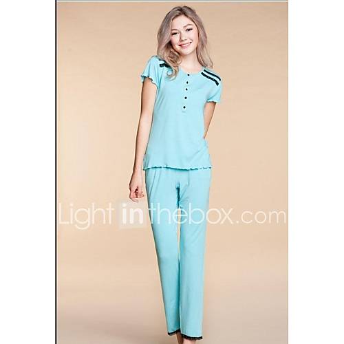 The New Spring Fashion Leisure Ladies Home Furnishing Short Sleeved Pajamas Two Pieces Suit