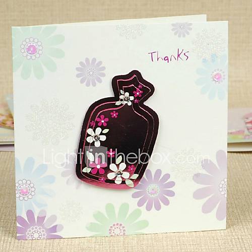 Floral Light Green Side Fold Thank You Card with Rhinestone