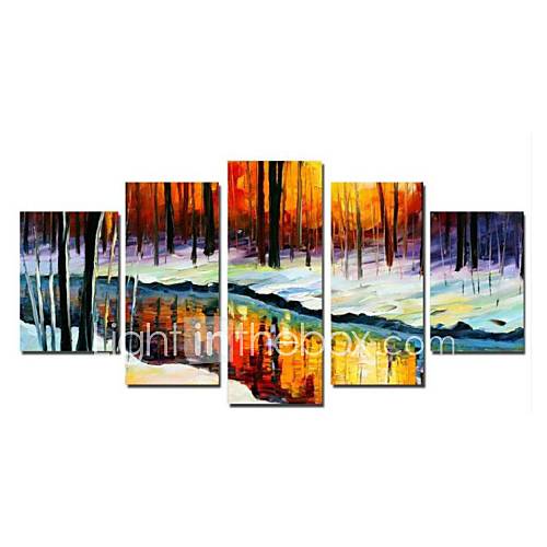 Hand Painted Oil Painting Modern Knife Landscape with Stretched Frame Set of 5