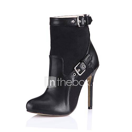 Suede Leatherette Womens Stiletto Heel Fashion Ankle Boots with Buckle Shoes