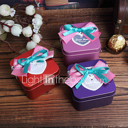 Square Iron Favor Tins With Double Colored Bow   Set of 6 (More Colors)