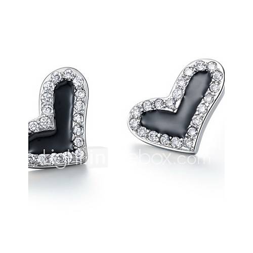 Sweet Silver Plated Silver With Cubic Zirconia Stoving Varnish Heart Womens Earring