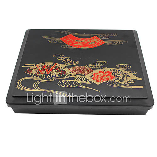 Compartments Lacquered Bento with Cover Lunch, Box 27 X 21CM , W27cm x L21cm x H5cm