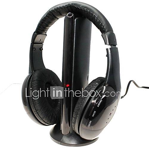 5 in 1 Headphone MH2001 Hi Fi Headset Wireless Earphone Headphone for FM Radio  PC TV (Black)