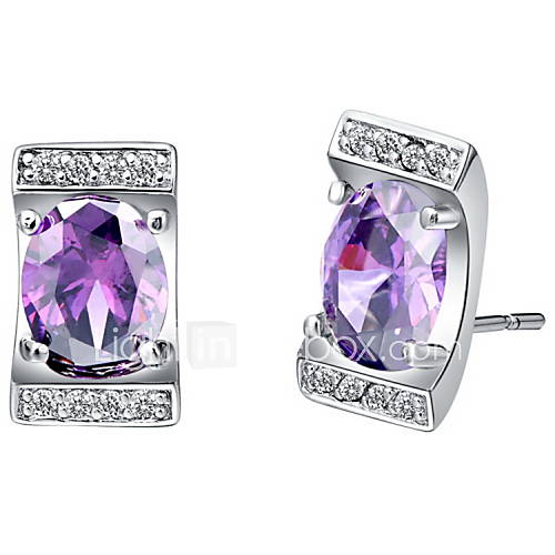 Fashionable Silver Plated With Cubic Zirconia Rectangle Womens Earrings(More Colors)