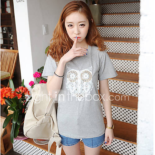 KYJ Womens Pan Collar T Shirt with Owl Print (More Colors)