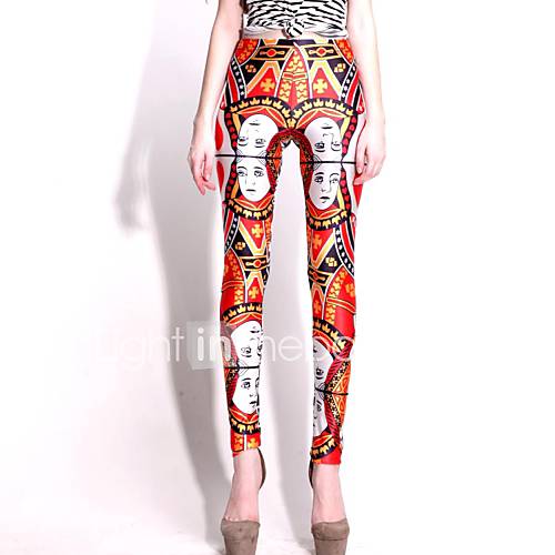 Elonbo Red Heart Cards Style Digital Painting High Women Free Size Waisted Stretchy Tight Leggings