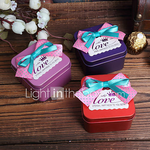 Square Iron Favor Tins With Double Colored Bow   Set of 6 (More Colors)