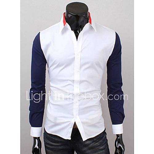 Mens Simple Contrast Color Slim Shirts