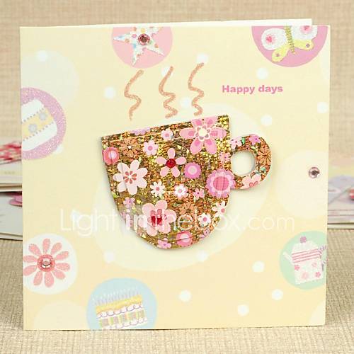 Floral Tea Cup Pattern Square Side Fold Greeting Card for Mothers Day
