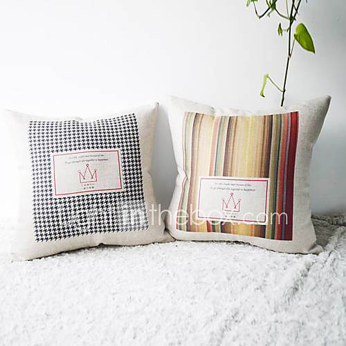 Set of 2 Classic Stripes and Houndstooth with Crown Decorative Pillow Covers