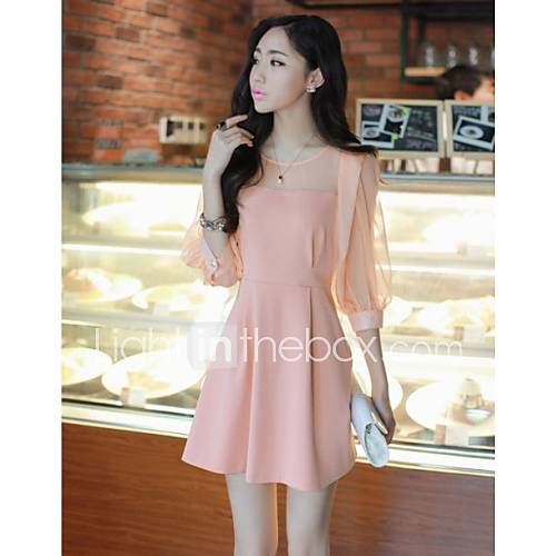 Womens Sheer Chiffon 1/2 Sleeve Dress