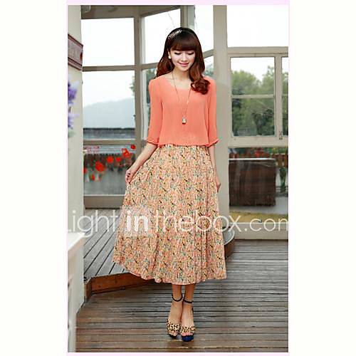 Womens Summer New Chiffon Sweet Flower Half Sleeve Dress