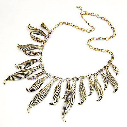 Womens Euramerican Retro All Match Metallic Leaves Necklace