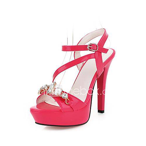 Faux Leather Womens Stiletto Heel Heels Platform Open Toe Sandals Shoes with Crystal (More Colors)