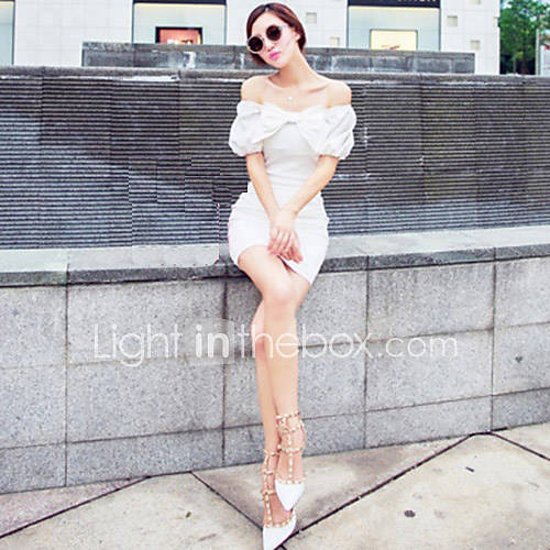 Womens Bateau Bow Latern Sleeve Bodycon Dress