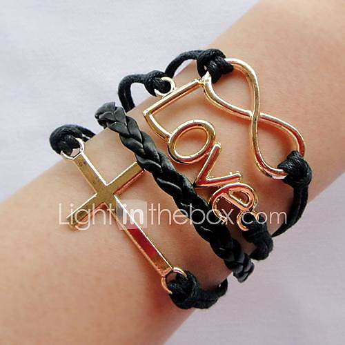 Womens Western Vintage Multideck Combined Symbols Braided Bracelet