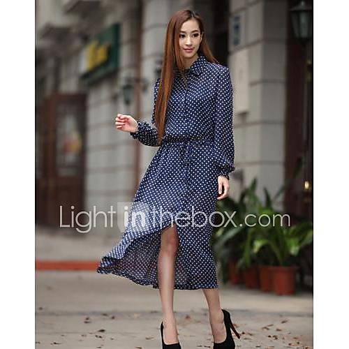 Womens Single Breast Shirt Collar Ankle Length Dress