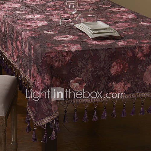 Mysterious Purple Floral Lace Polyester Table Cloth