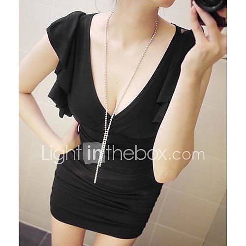 Womens V Neck Back Cut Out Slim Bodycon Dress