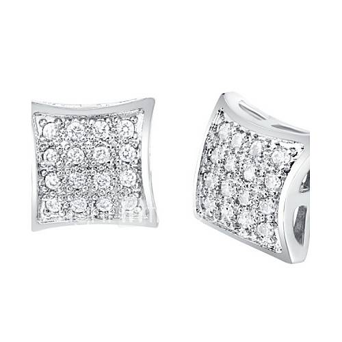 Elegant Gold Or Silver Plated With Cubic Zirconia Square Womens Earrings(More Colors)