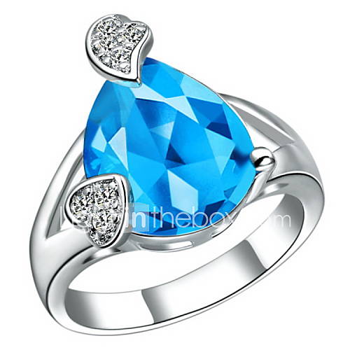 Fashionable Sliver Blue With Cubic Zirconia Tear Womens Ring(1 Pc)