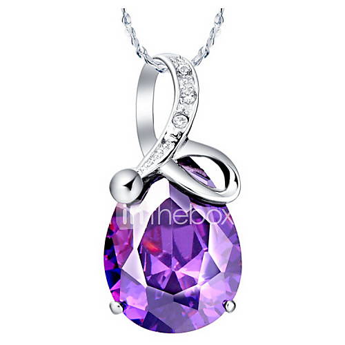 Elegant Water Drop Shape Womens Slivery Alloy Necklace With Rhinestone(1 Pc)(Purple,Blue)