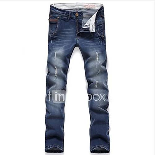 Mens Fashion Casual Long Ripped Denim Pants Jeans
